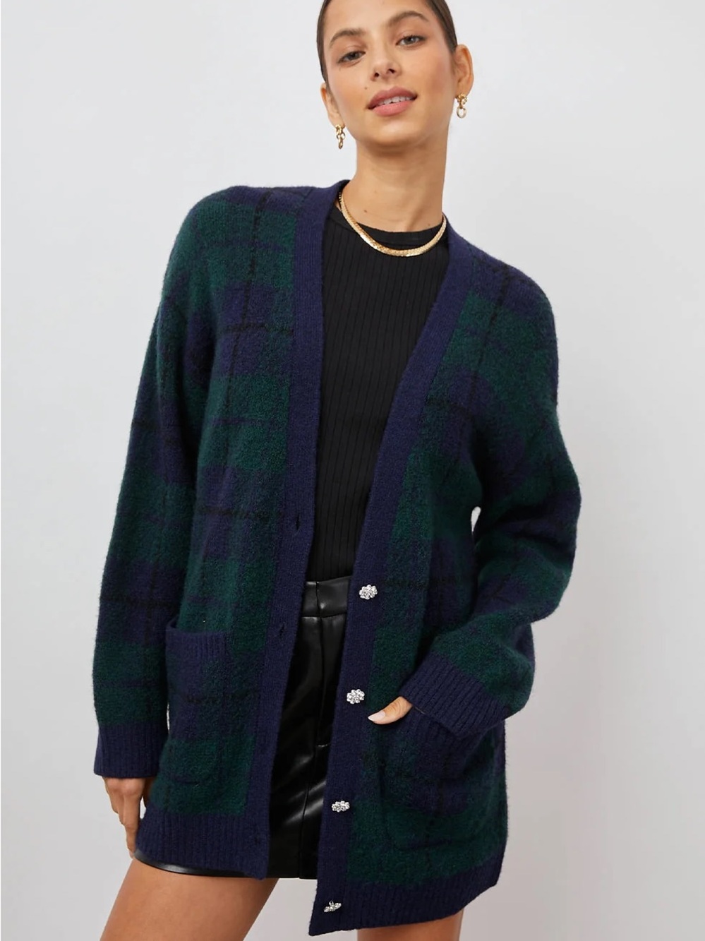 Rails Blue & Green Plaid Button-Front “Runi” Cardigan Medium